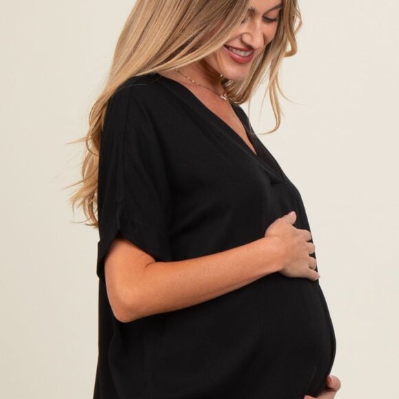 Pink Blush Black V-Neck Pin-Tuck Detail Maternity Top - Picture 2 of 3